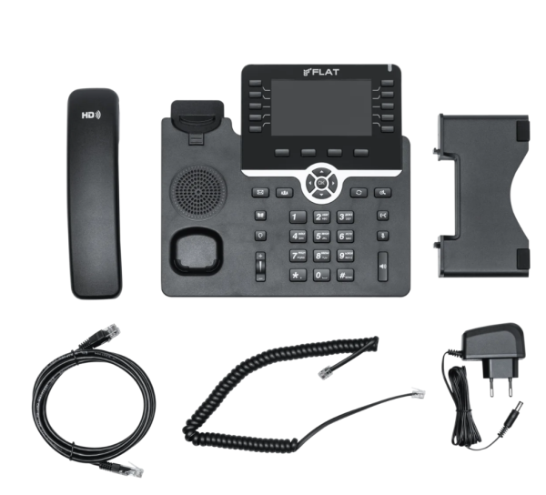 ФЛАТ-ПРО FLAT-PHONE B10P, ip-телефон для бизнеса (20 SIP-аккаунтов, 2 порта 10/100/1000BASE-T (RJ-45), ЖК-дисплей, PoE, адаптер питания 220В)